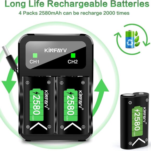 Xbox One Battery Pack 4 x 2580mAh Rechargeable Controller Battery System - Picture 3 of 6